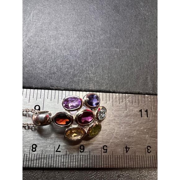 Vintage multi gemstone cluster pendant necklace in sterling silver - Picture 14 of 16